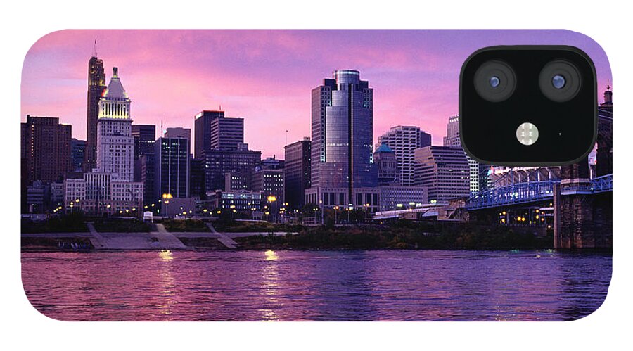 Purple iPhone 12 Case featuring the photograph Sunset Over Cincinnati And The Ohio by Glen Allison