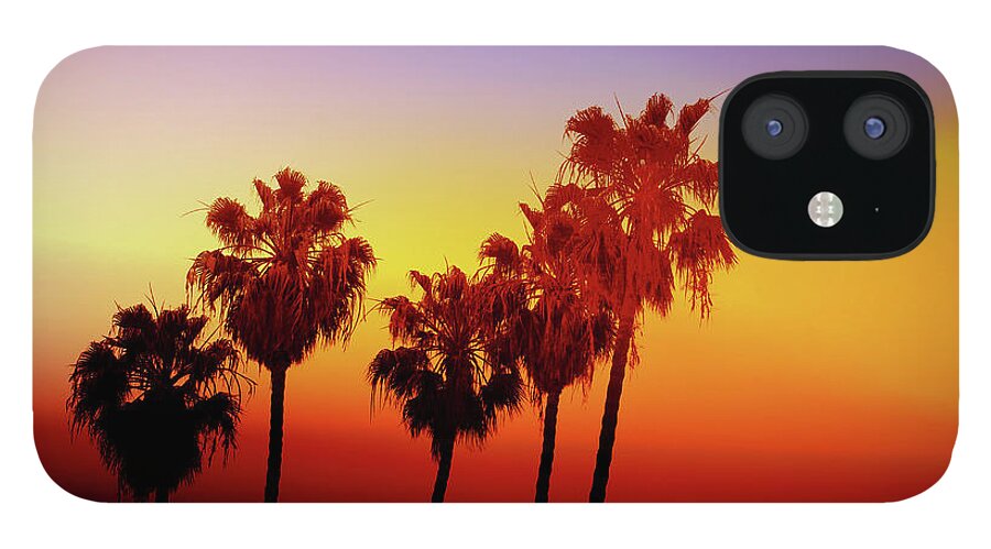 Palm Trees iPhone 12 Case featuring the photograph Sunset Palm Trees- Art by Linda Woods by Linda Woods