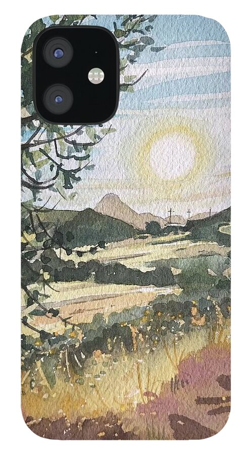 Watercolor iPhone 12 Case featuring the painting Sunny Afternoon - Reagan Ranch by Luisa Millicent