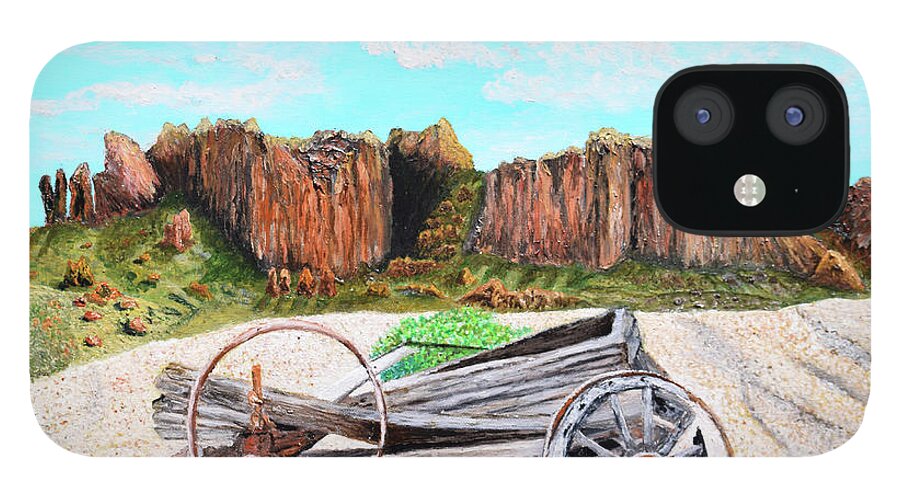 Landscape iPhone 12 Case featuring the painting Superstition Mountain by Toni Willey