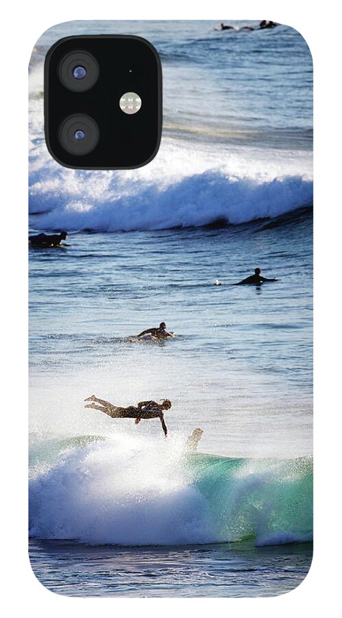 Spray iPhone 12 Case featuring the photograph Surfing At Southern End Of Bondi Beach by Oliver Strewe