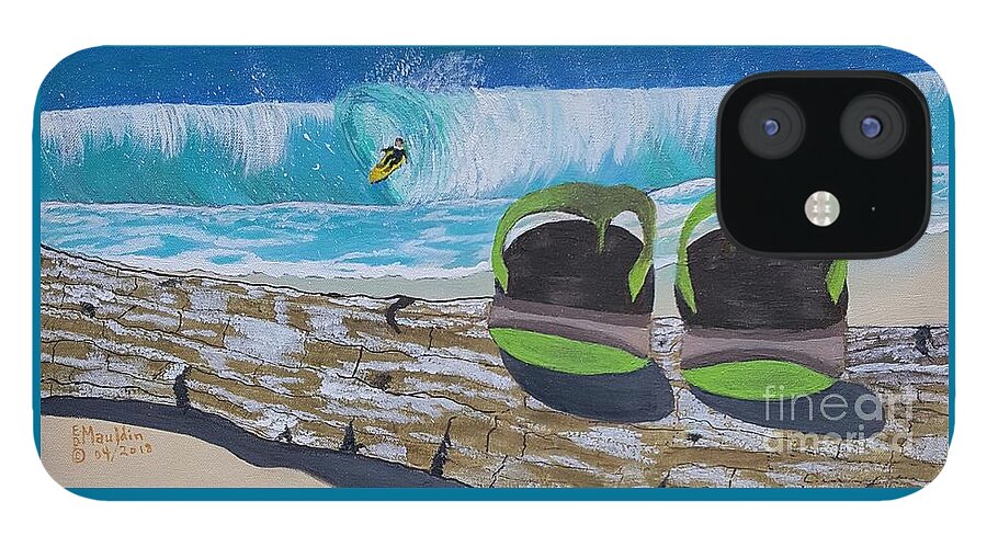 Surf's Up iPhone 12 Case featuring the painting Surf's Up, Sandals Down by Elizabeth Mauldin