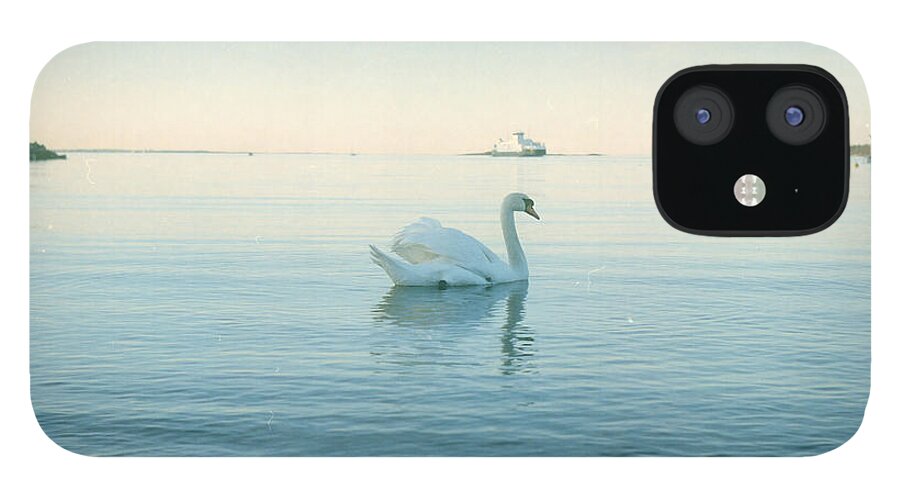 Animal Themes iPhone 12 Case featuring the photograph Swan And Ferry by Eivind Oskarson