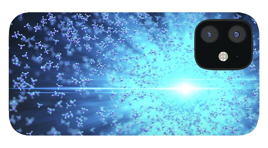 Mid-air iPhone 12 Case featuring the digital art Swarm Of Atoms And Glowing Light by Maciej Frolow