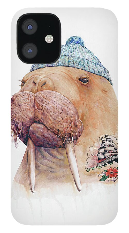 Tattoo iPhone 12 Case featuring the painting Tattooed Walrus by Animal Crew