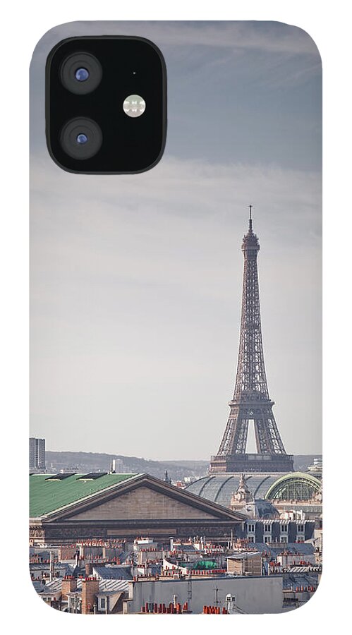 Ile-de-france iPhone 12 Case featuring the photograph The Eiffel Tower Above The Rooftops Of by Julian Elliott Photography