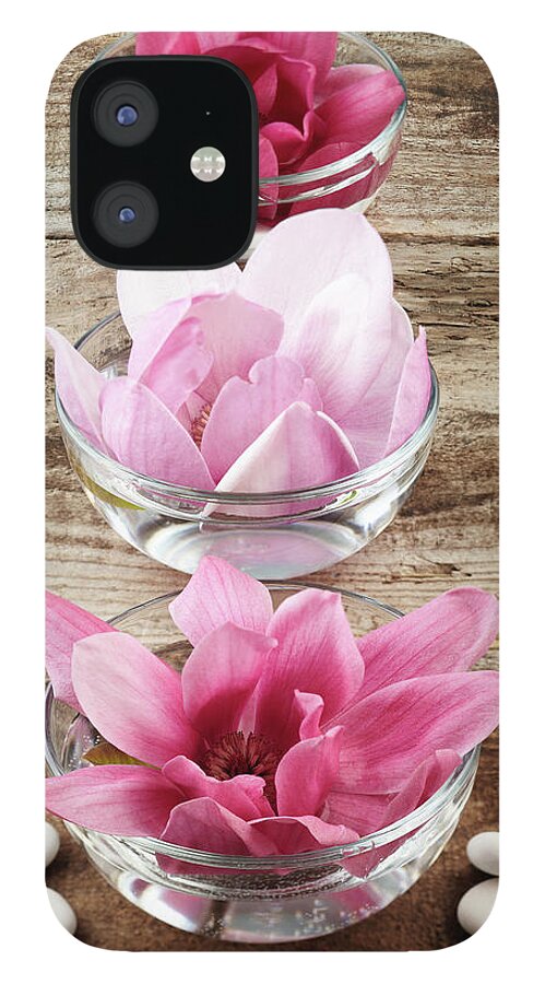 Home Decor iPhone 12 Case featuring the photograph Three Magnolia Flowers Inside Bowls by Gspictures