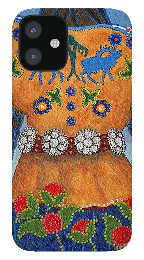 Native American iPhone 12 Case featuring the painting Thunder Girl Fall by Chholing Taha