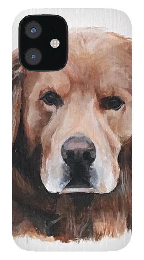 Golden Retriever iPhone 12 Case featuring the painting Toby by Averi Iris