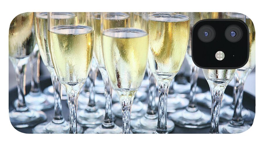 Celebration iPhone 12 Case featuring the photograph Tray Of Champagne Glasses by Jacqueline Veissid