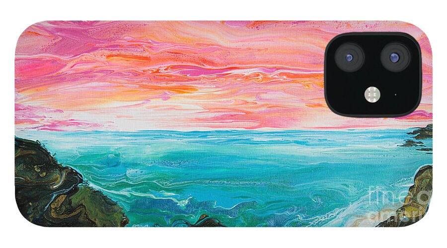 Sunset-sky Tropical-waters Ocean iPhone 12 Case featuring the painting Tropical Ocean 5303 by Priscilla Batzell Expressionist Art Studio Gallery