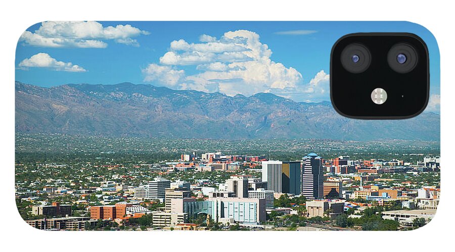Downtown District iPhone 12 Case featuring the photograph Tucson Skyline, Mountains, And Clouds by Davel5957