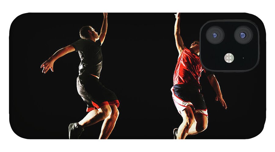People iPhone 12 Case featuring the photograph Two Basketball Players Jumping To The by Stanislaw Pytel
