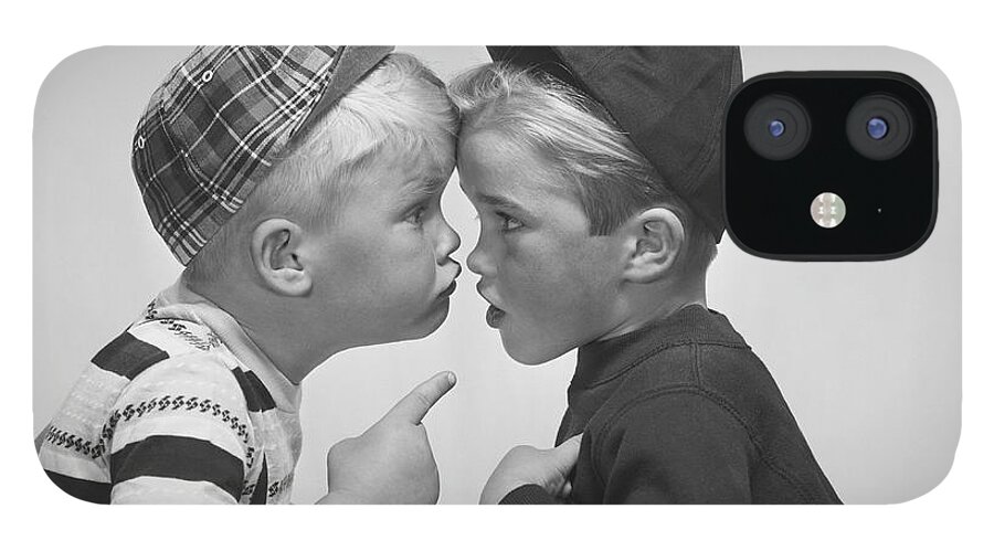 People iPhone 12 Case featuring the photograph Two Boy Arguing, Close-up by Tom Kelley Archive