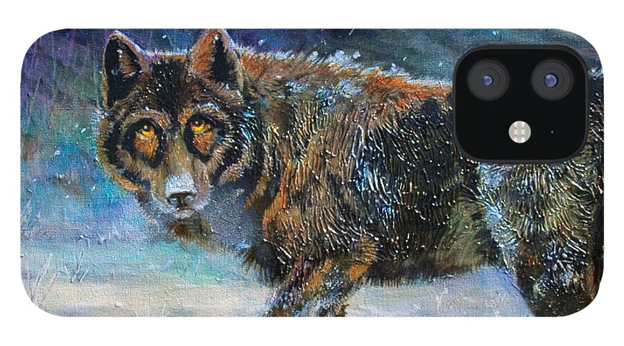 Wolf iPhone 12 Case featuring the painting Unexpected Encounter by Cynthia Westbrook