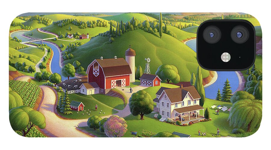 Farm Painting iPhone 12 Case featuring the painting Valley Spring Farm by Robin Moline