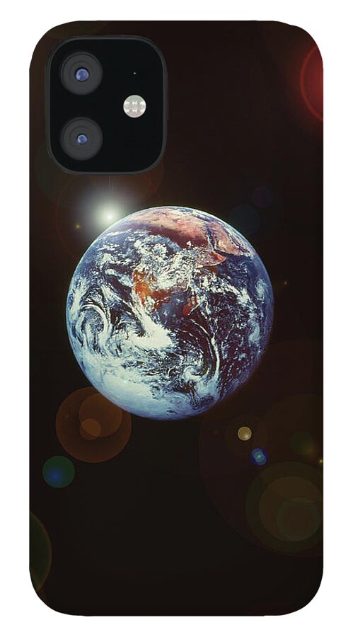 Globe iPhone 12 Case featuring the photograph View Of Outer Space With Earth And by Grant Faint