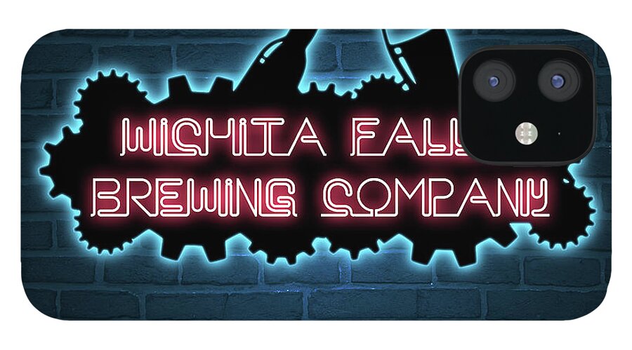 Wichita Falls Brewing Company iPhone 12 Case featuring the mixed media WFBC blue neon by SORROW Gallery