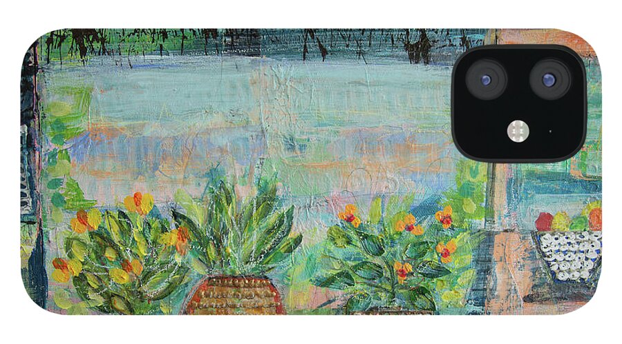 Flowers iPhone 12 Case featuring the mixed media Window Box by Julia Malakoff