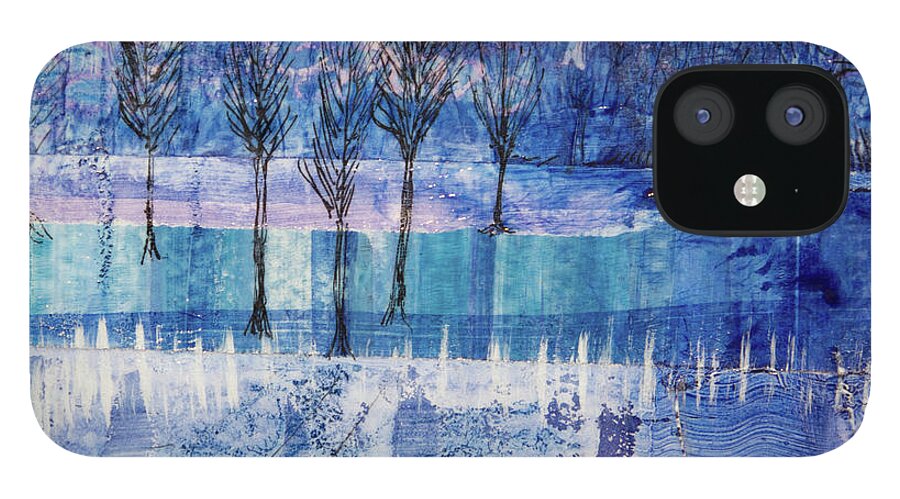 Winter iPhone 12 Case featuring the mixed media Winter Blues 1 by Julia Malakoff