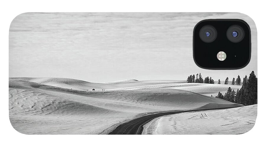 Winter iPhone 12 Case featuring the photograph Winter Country Road 2 BW by Tatiana Travelways