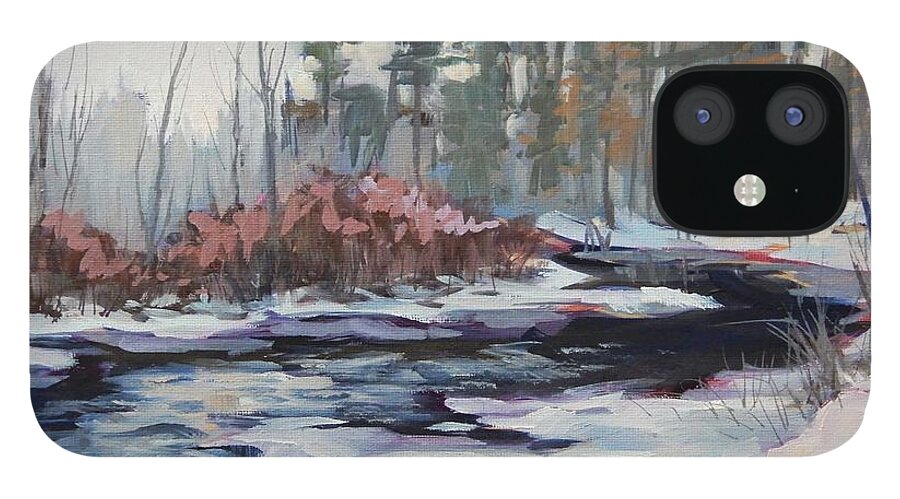 River iPhone 12 Case featuring the painting Winter Curve by K M Pawelec