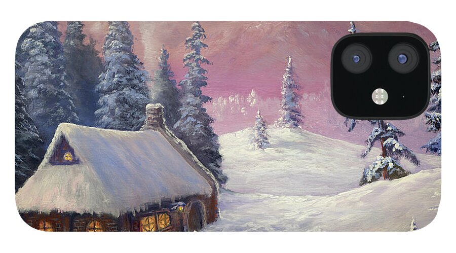 Art iPhone 12 Case featuring the digital art Winter In The Mountains by Pobytov
