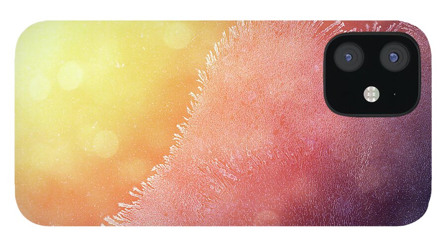 Empty iPhone 12 Case featuring the photograph Winter Sunrise Through Icy Window by Mammuth