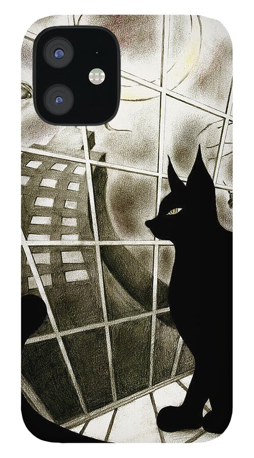 Cat iPhone 12 Case featuring the drawing Cat #1 by Hiroko Sakai