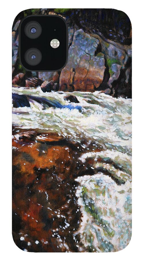 Mountain Stream iPhone 12 Case featuring the painting Rushing Waters Colorado #1 by John Lautermilch