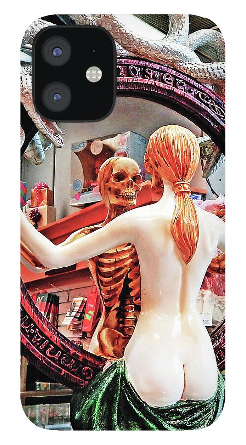 Female. Horror iPhone 12 Case featuring the photograph Skeleton In The Mirror #1 by Andrew Lawrence
