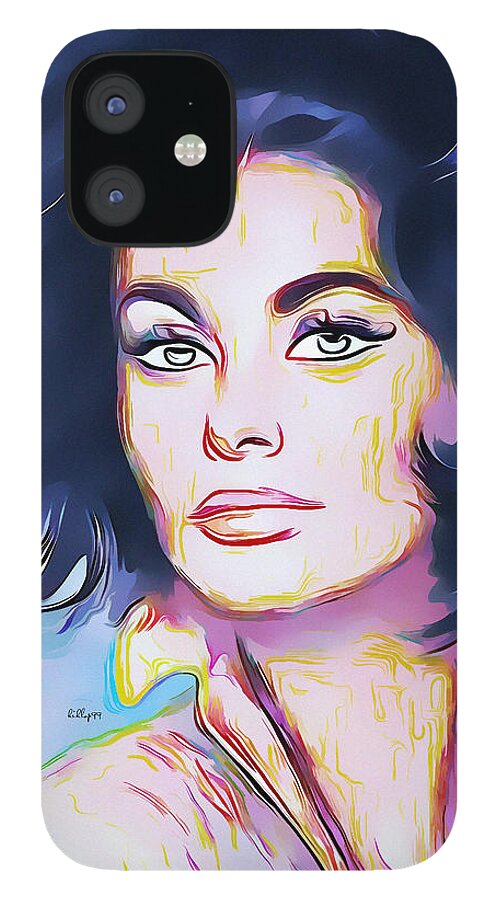Watercolor iPhone 12 Case featuring the painting Sophia Loren portrait #1 by Nenad Vasic