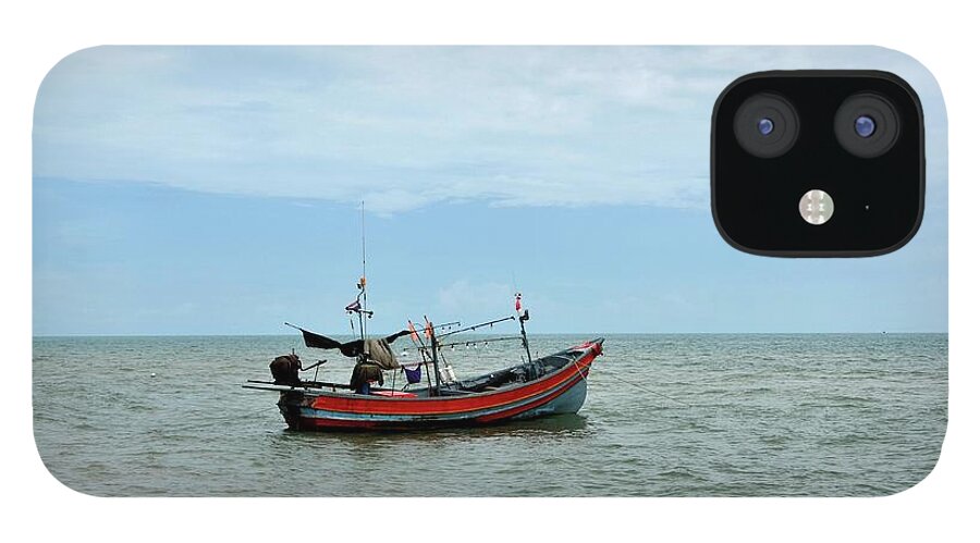 Thai fishing boat with motor parked at sea by beach in Pattani fishing  village Thailand #3 iPhone 12 Case by Imran Ahmed - Fine Art America