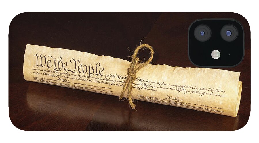 1700s iPhone 12 Case featuring the photograph The U S Constitution rolled tied with a cord displaying We The P #1 by Jack R Perry