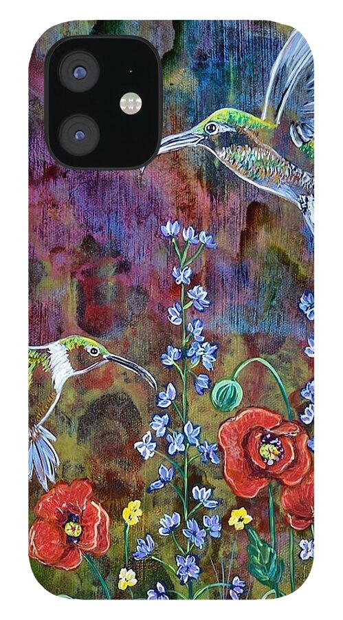 Hummingbirds iPhone 12 Case featuring the painting Hummers Paradise by Melissa Torres