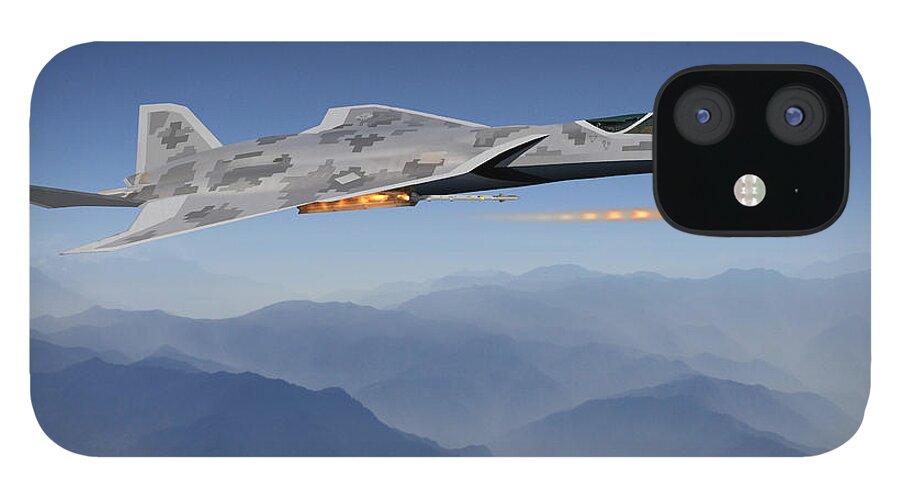 Lmt iPhone 12 Case featuring the digital art Lockheed LMT Raven II by Custom Aviation Art