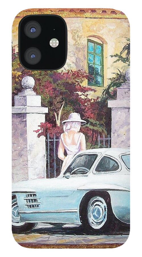 Classic Cars Paintings iPhone 12 Case featuring the painting 1954 Mercedes Benz sl 300 Gullwing by Sinisa Saratlic