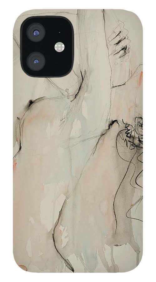 Female iPhone 12 Case featuring the drawing Nude 2 #2 by Elizabeth Parashis
