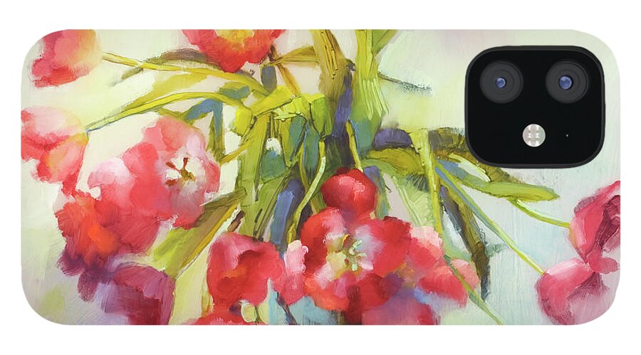 Floral Face Masks iPhone 12 Case featuring the painting Tulip Fling #2 by Cathy Locke