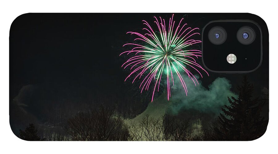 Fireworks iPhone 12 Case featuring the photograph Winter Ski Resort Fireworks #20 by Chad Dikun