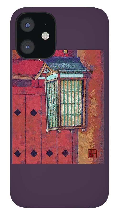 Abstract iPhone 12 Case featuring the mixed media 224 Wood Lantern Fushimi Inari Taisha Shrine, Koto, Japan by Richard Neuman Architectural Gifts