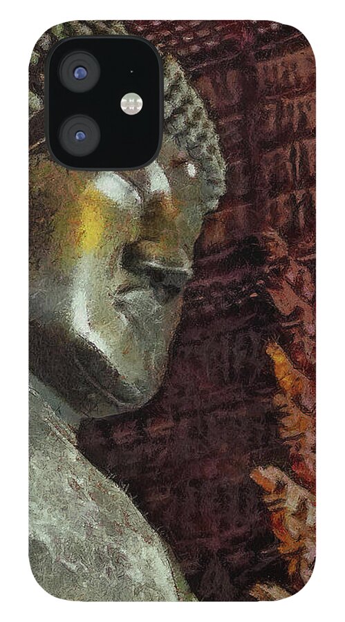 Abstract iPhone 12 Case featuring the mixed media 508 Impressive Buddha, Interior Architectural Detail, Todaiji Temple, Nara, Japan by Richard Neuman Architectural Gifts