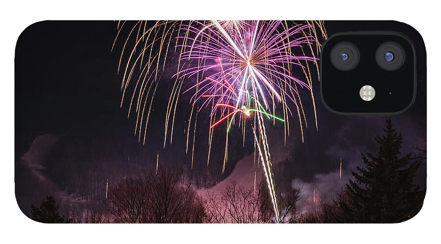 Fireworks iPhone 12 Case featuring the photograph Winter Ski Resort Fireworks #9 by Chad Dikun