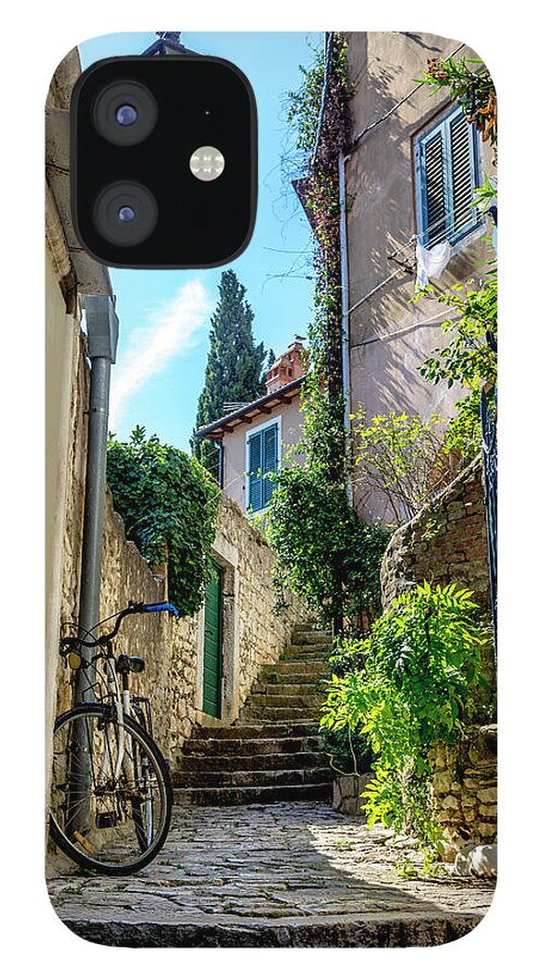 Travel iPhone 12 Case featuring the photograph A back Street of Rovinj by W Chris Fooshee