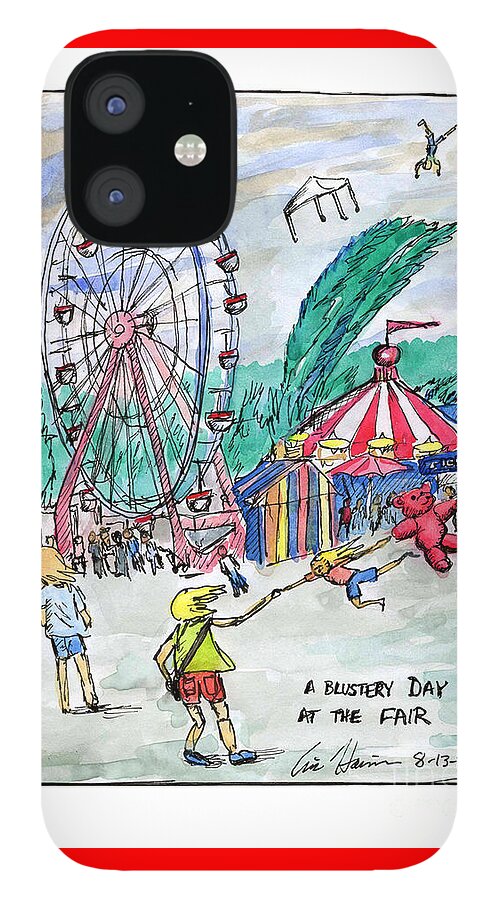 Fair iPhone 12 Case featuring the drawing A Blustery Day at the Fair by Eric Haines