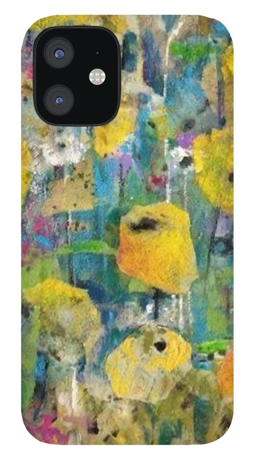 Sunshine Flowers iPhone 12 Case featuring the mixed media A Field of Sunshine by Eleatta Diver