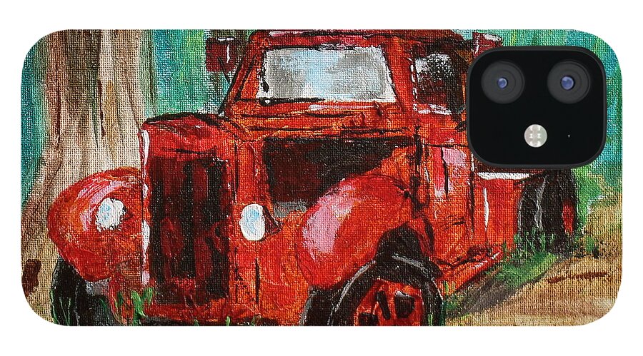 Old Truck iPhone 12 Case featuring the painting Abandoned in the woods by Brent Knippel