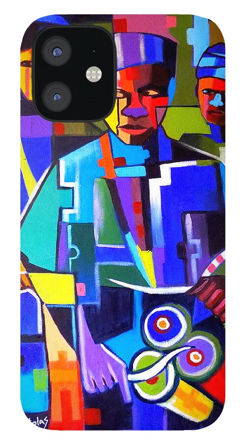 Living Room iPhone 12 Case featuring the painting Abstract Bata Drummer by Olaoluwa Smith