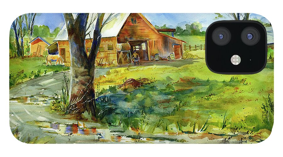 Cowboy iPhone 12 Case featuring the painting After The Rain by Joan Chlarson