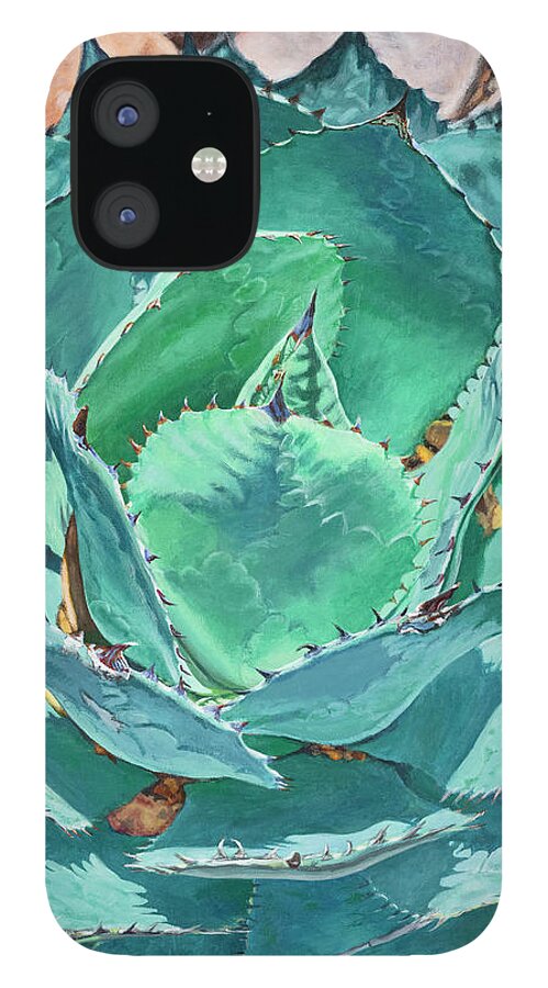 Cactus iPhone 12 Case featuring the painting Agave Cactus by Lisa Tennant